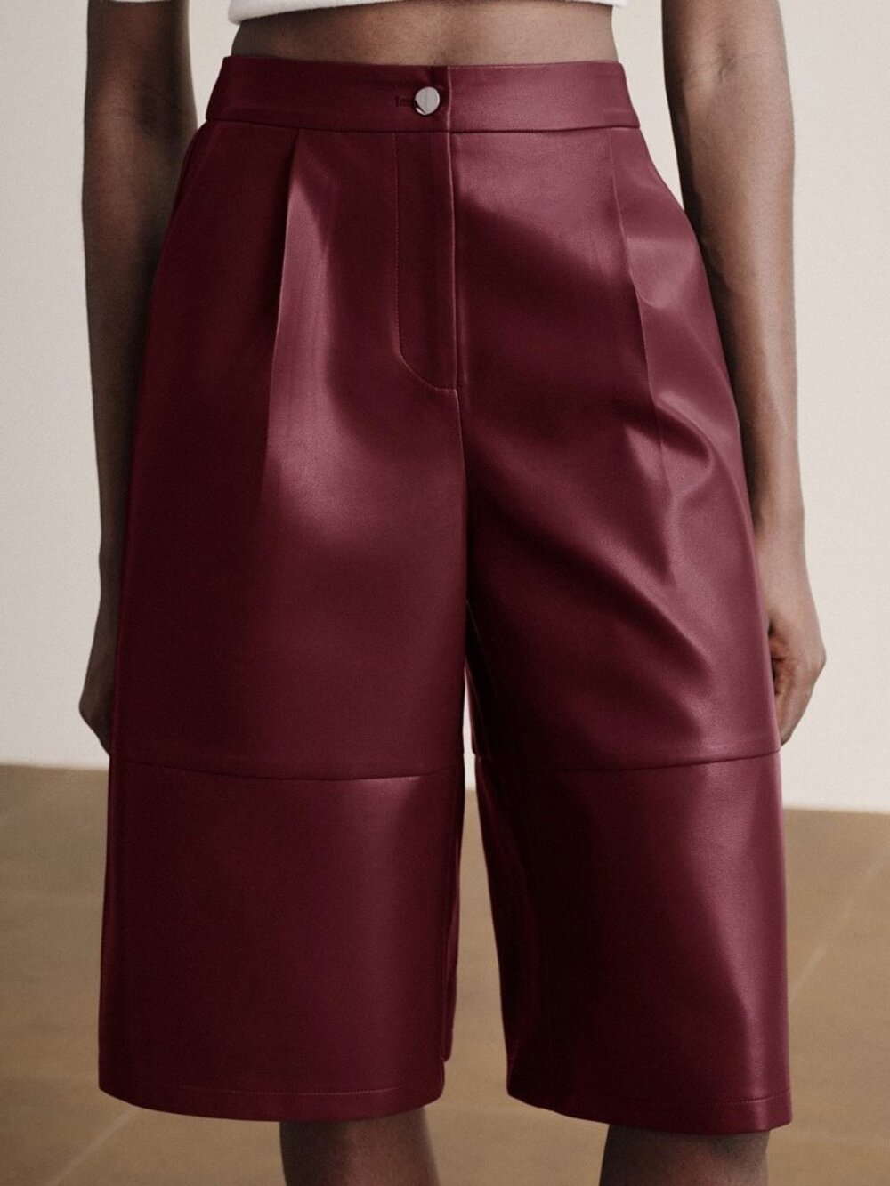 Burgundy Preppy Women's Wide Leg Bermuda Shorts